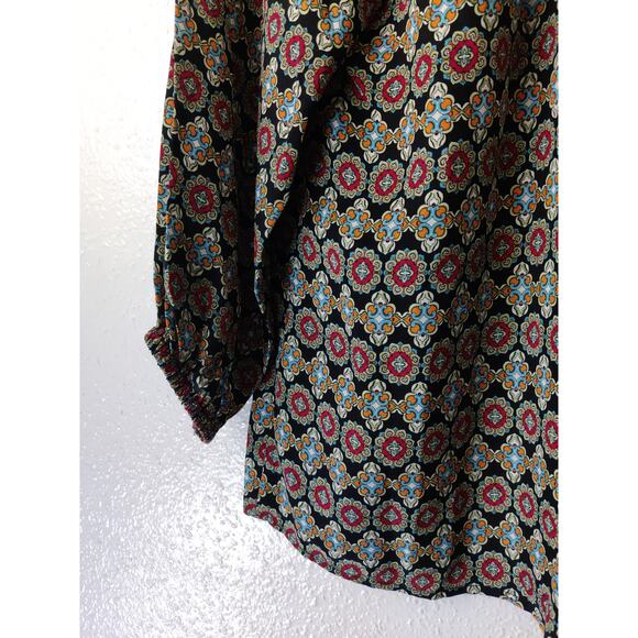 Anthropologie Kachel Green Red 3/4 Sleeve V-Neck Pullover 100% Silk Blouse XXSP - Picture 6 of 7